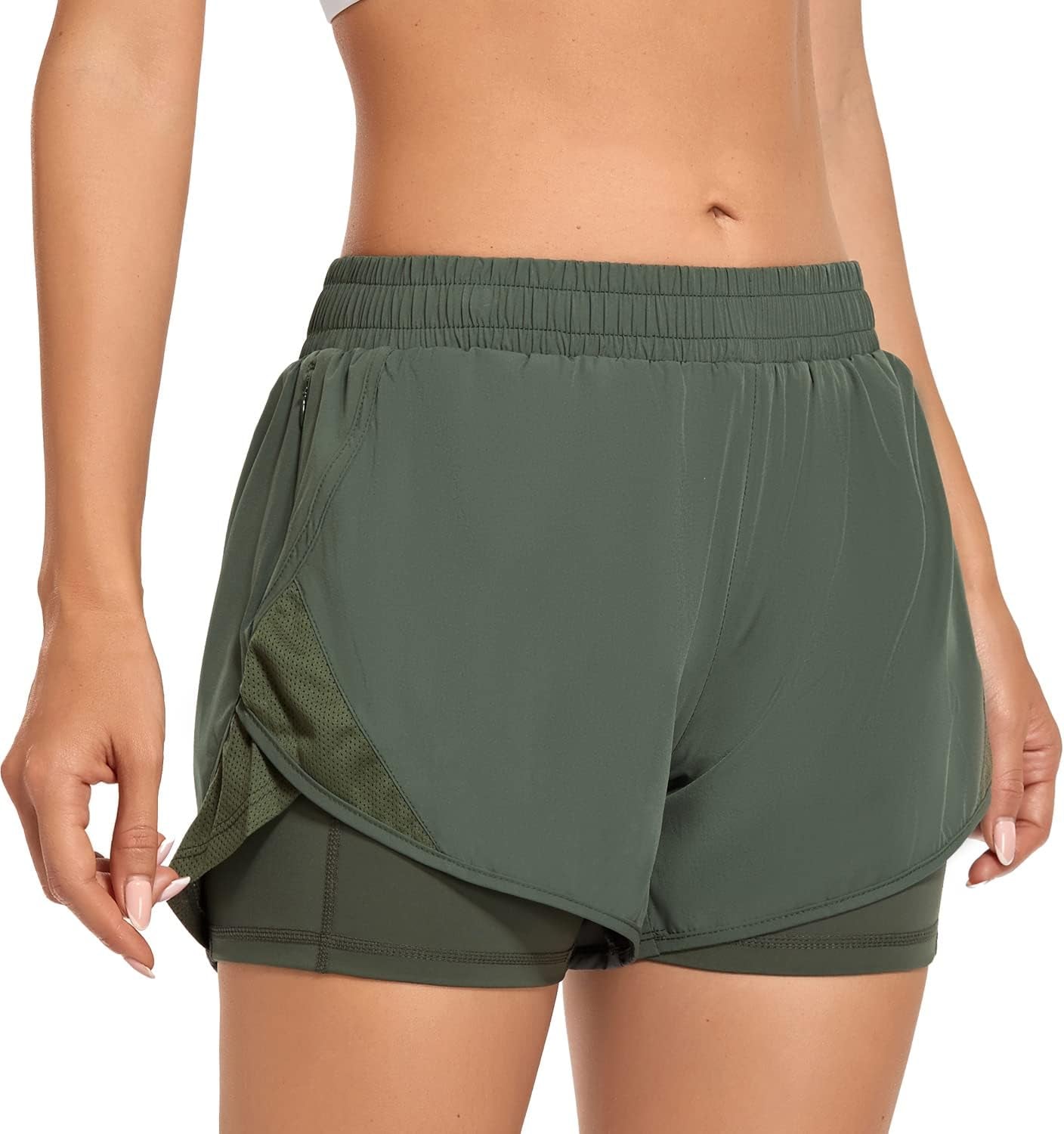 Womens Athletic Shorts High Waisted Running Shorts with Elastic Liner Drawstring Sport Workout Shorts