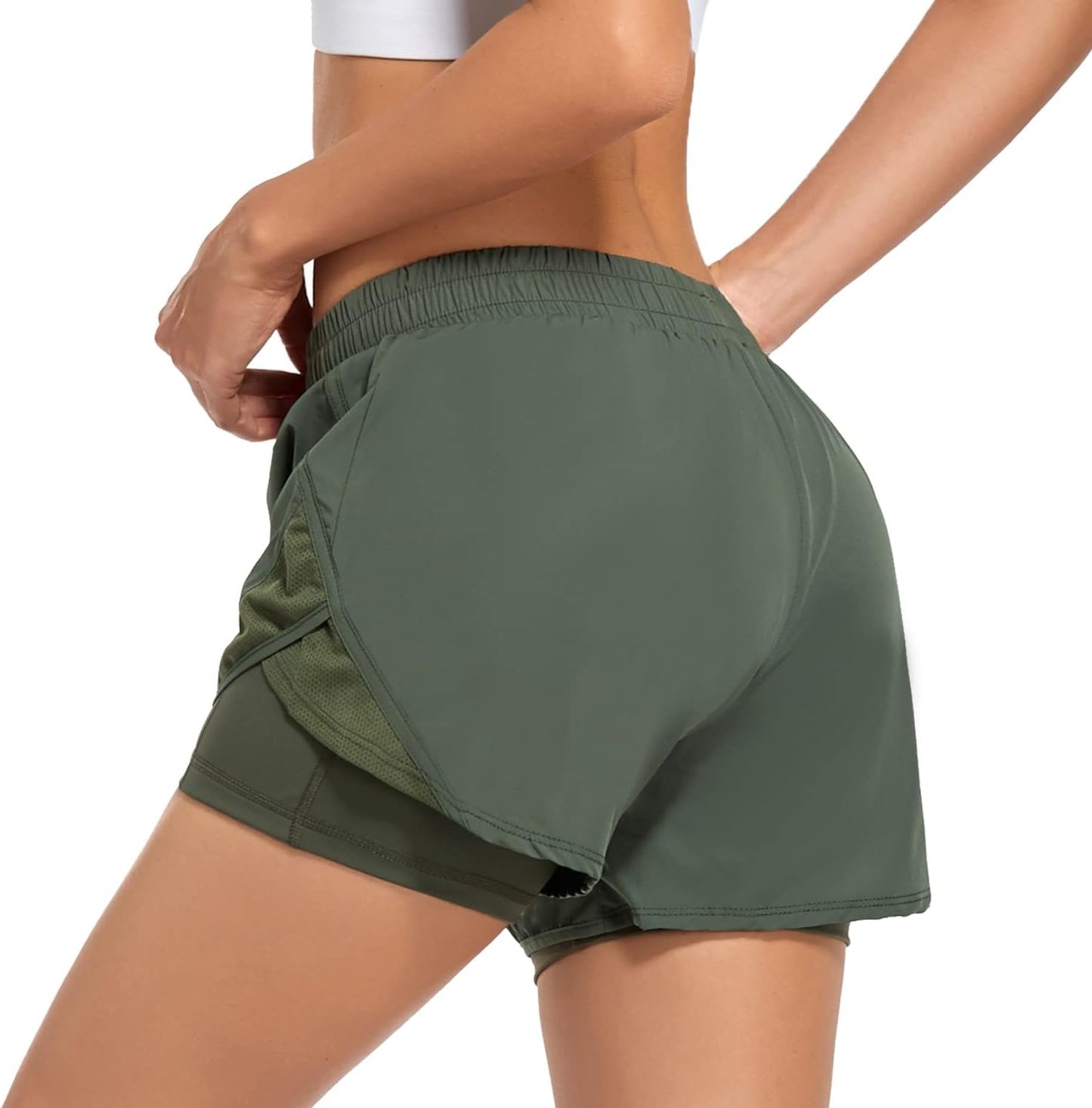 Womens Athletic Shorts High Waisted Running Shorts with Elastic Liner Drawstring Sport Workout Shorts