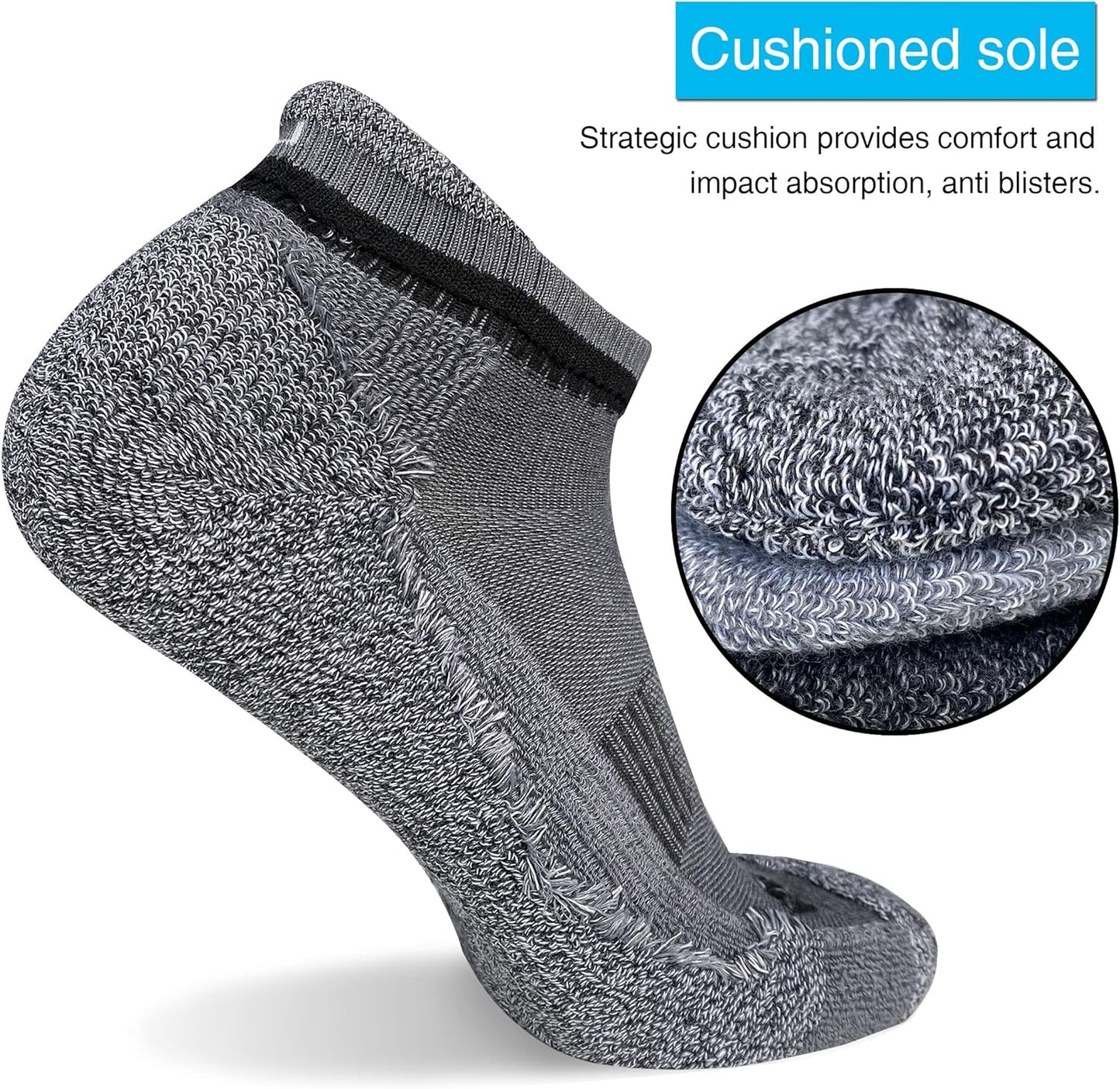 Men'S Cushioned Athletic Running Ankle Socks (6 Pairs)
