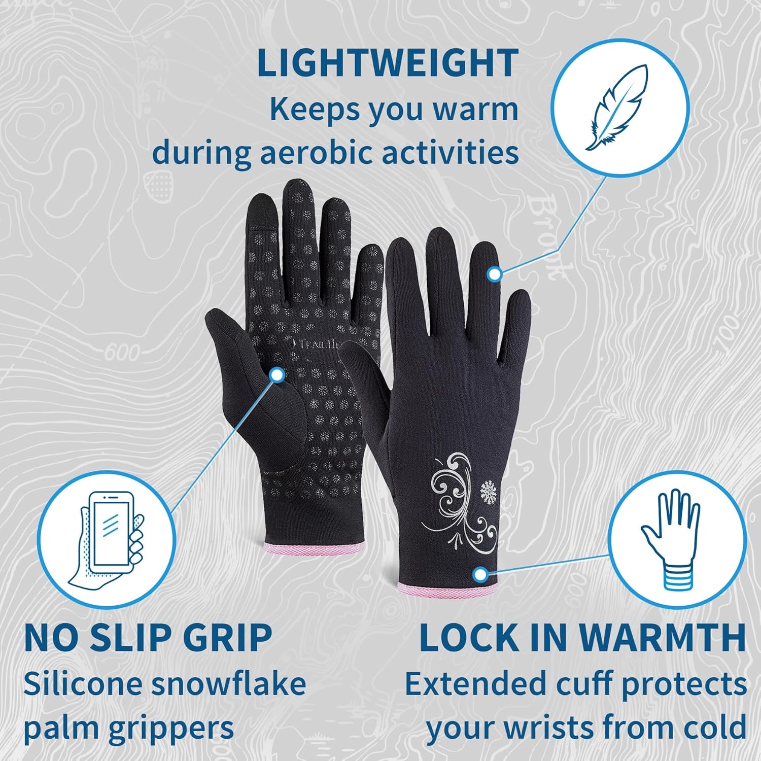 Womens Touchscreen Running Gloves - Accessories for Women Winter - Hiking, Biking, Sports