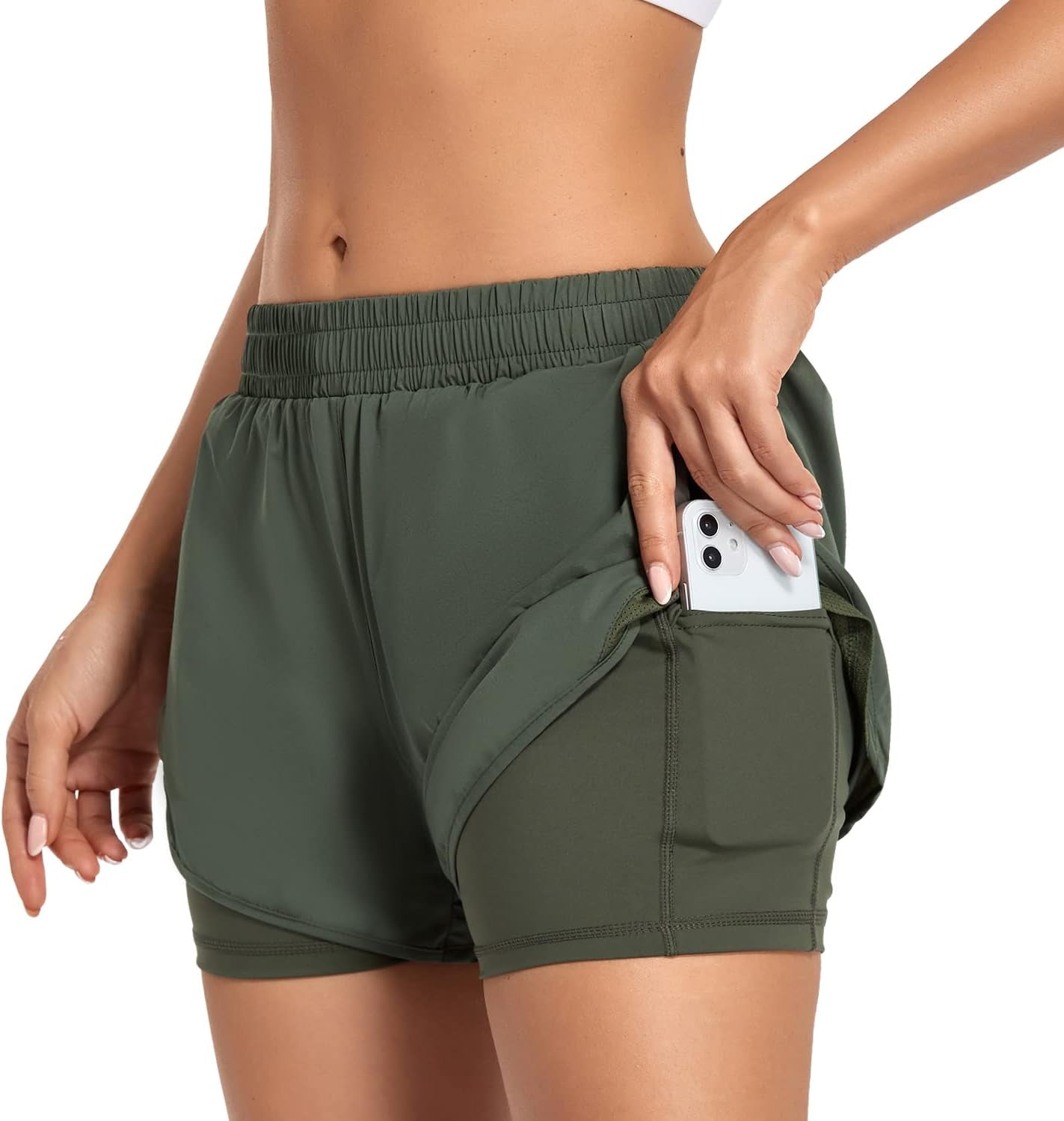 Womens Athletic Shorts High Waisted Running Shorts with Elastic Liner Drawstring Sport Workout Shorts